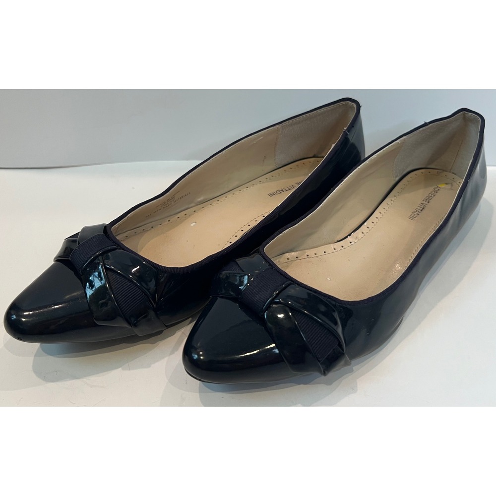Adrienne Vittadini AV-SINDI Navy Blue Patent Bow Pointed Toe Ballet Flats Sz 9